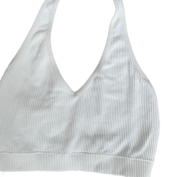 Garage White Basic Minimalist Ribbed Halter Tank Top Crop Top - Picture 2 of 6